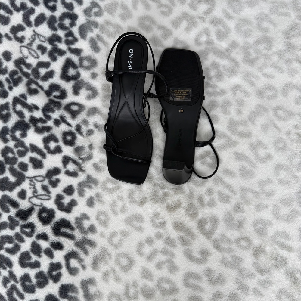 Black Strappy Square-Toe Heels - Picture 2 of 2